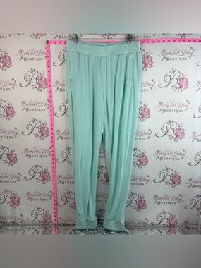 Renuar pants Light Mint Teal Wide-Leg Track Pants Pockets Cuffed Breathable